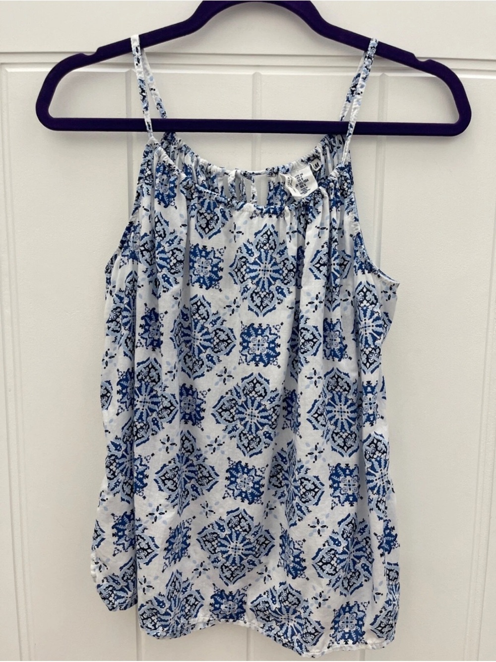 H&M L.O.G.G. Label Of Graded Goods White & Blue Print Tank Top Women's Size 6